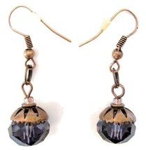 Copper Fish Hook Earrings with Deep Purple Bead Dangle - £6.25 GBP