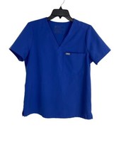 Figs Womens Scrub Shirt Adult Size Medium V Neck Pockets Short Sleeve Blue - £22.93 GBP