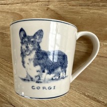 Molly Hatch Anthropologie Corgi Dog Mug Coffee Cup Ceramic Blue &amp; White 16 oz - £60.13 GBP