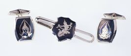 Gorgeous Sterling Silver Niello Men's Tie Clip and Cufflink Set - $264.46