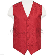 Red Paisley Tuxedo Suit Dress Vest Waistcoat Formal Prom Wedding Prom XS... - £17.43 GBP+