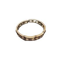 Vintage Monet Brass Cuff Bangle Bracelet w/ Yellow Rhinestones Accents Openwork - £14.61 GBP