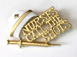 Signed Danecraft Vintage Brooch/Pin Nurses Call The Shots White Enamel Hat - £7.86 GBP