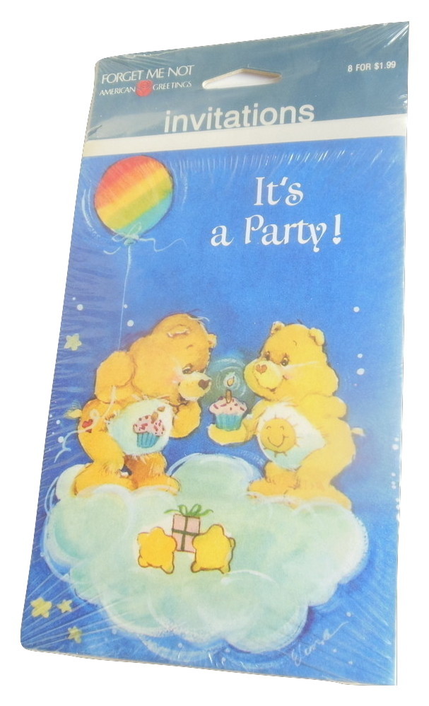 Care Bears It's a Party Birthday Invitation Cards Cupcake Funshine Bear - $14.95