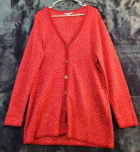 Isaac Mizrahi Cardigan Sweater Women Large Red Leopard Print Cotton Button Front - £9.78 GBP