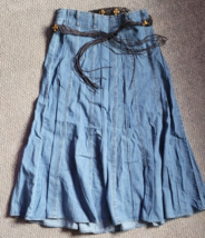 Missy Faded Glory Denim Skirt Size 8 Beaded Decorative Belt Long Length ... - $17.99