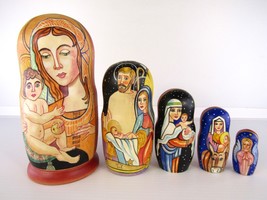 Matryoshka Nesting Doll 7&quot; 5 Pc., Jesus Nativity Hand Made Russian 1072 - £85.62 GBP
