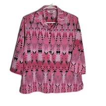 Alia Button Down Collared Shirt ~ Sz 10P ~ Pink &amp; Black Floral ~ Half Sl... - £17.59 GBP