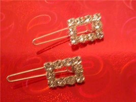 2 Quality Silver Plated Crystal Rhinestone Pag EAN T Bridal Clips Barrettes Square - £9.65 GBP