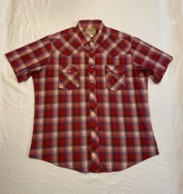 Wrangler Western Pearl Snap Shirt Red Plaid Short Sleeve Mens XL Cowboy Retro  - £10.07 GBP