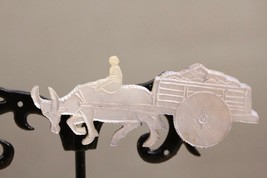 Vintage Artisan Jewelry Hand Carved MOP Mother of Pearl Oxen &amp; Cart Brooch Pin - £18.87 GBP