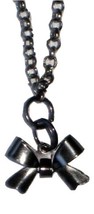 Dark Gray Gunmetal Tiny Bow Charm Earrings and Necklace Set - £17.58 GBP