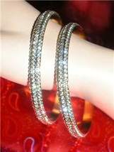 8.5 Inch 18K Gold Plated 3 Row Pave Rhinestone Channel Set Eternity Bangle - $40.00