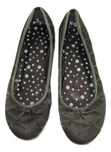 Delias Ballet Flats Shoes Womens Size 8.5 Satin Quilted Brown Bow Slip On - £10.05 GBP