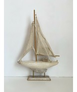 Handcrafted Wooden Nautical Sail Boat Decor Nautical Canvas Sailboat Gre... - £14.91 GBP