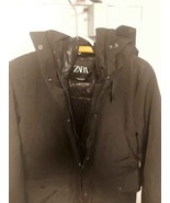 Zara winter black parka coat with hoodie size M Medium - $35.00