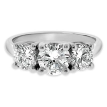 14K White Gold Plated 3-Stone 2Ct Round 7MM Moissanite Solitaire Engagement Ring - £95.27 GBP