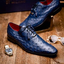 Criss Genuine Ostrich Quill Classic Dress Oxford Shoes Navy image 13