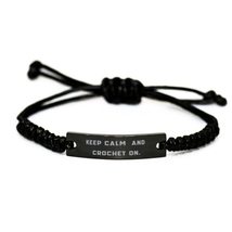 Unique Crocheting, Keep Calm and Crochet On, Reusable Holiday Black Rope Bracele - £17.04 GBP