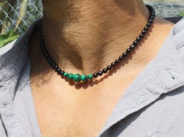 Black Tourmaline and Malachite Necklace for Men/Women Genuine Malachite Jewelry  - £27.17 GBP