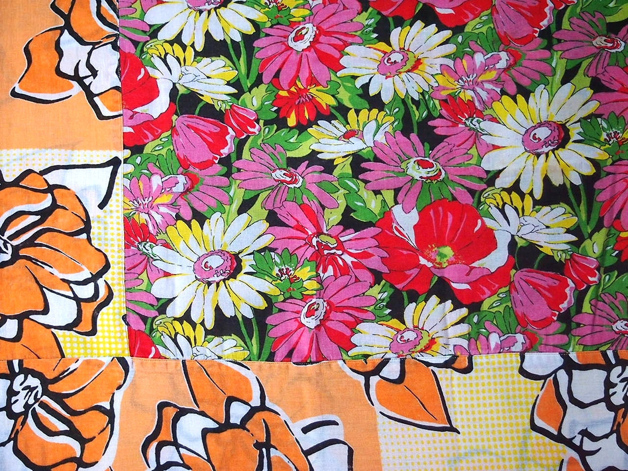 Floral Chita Tablecloth in Black, Pink and Orange - $30.00