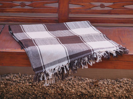 Hand Woven Brown Cotton Throw Blanket in Brown and Beige Plaid - £39.64 GBP