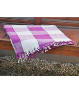 Hand Woven Fuschia Cotton Throw Blanket in Fuschia and Beige Plaid - $67.83 CAD