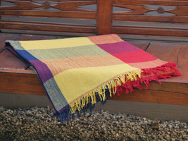 Hand Woven Yellow Throw Blanket in Yellow, Red and Navy Plaid - £39.64 GBP