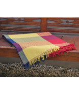 Hand Woven Yellow Throw Blanket in Yellow, Red and Navy Plaid - £39.23 GBP