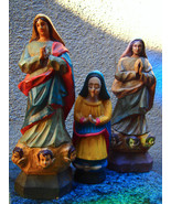 3 Religious Statues of Virgin Mary wood carved by Folk Brazilian Artists - $190.11 CAD
