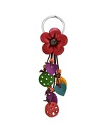 Boho Chic Red Floral Garden Leather and Beads Bag Ornament Keychain - £9.33 GBP