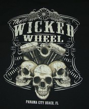 NEW The Wicked Wheel Panama City Beach Florida Large Black Tee Shirt Skulls - $31.99