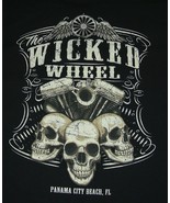 NEW The Wicked Wheel Panama City Beach Florida Large Black Tee Shirt Skulls - £25.16 GBP