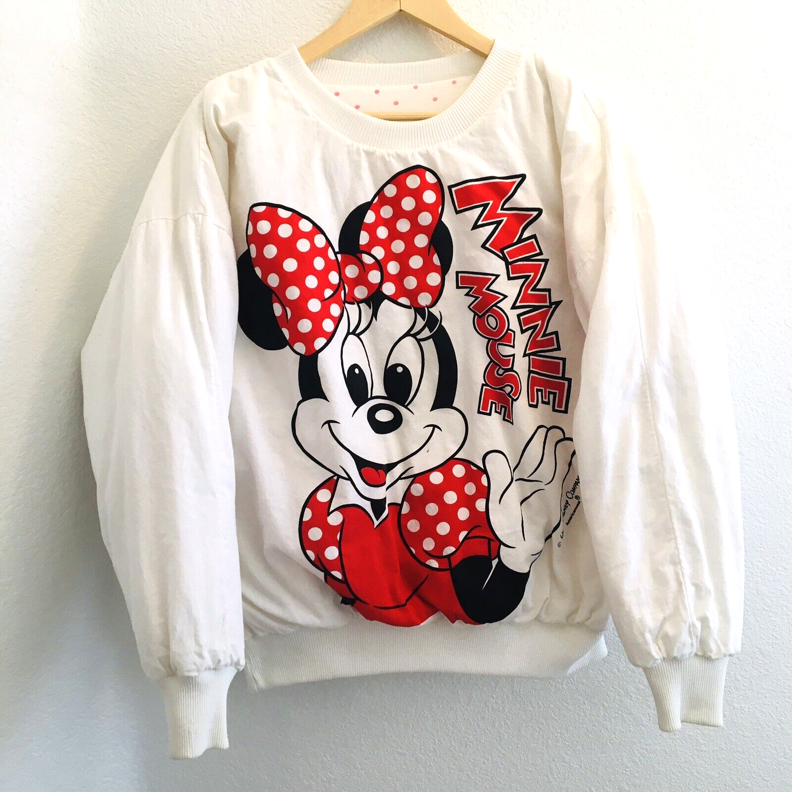 Primary image for 90s Disney Minnie Mouse Americanwear Reversible Puffy Sweatshirt AOP Read 4 Size