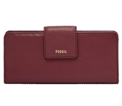 New Fossil Madison Tab Clutch Wallet Leather Wine - $37.11