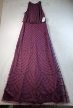 Adrianna Papell Dress Womens Size 6 Purple Sleeveless Round Neck Beaded Back Zip - £51.27 GBP