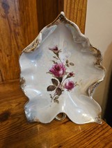 Vintage Hand Painted Floral Porcelian Leaf Shape Dish - $14.03