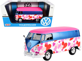 Volkswagen Type 2 (T1) Delivery Van &quot;Love&quot; Pink and Blue Metallic 1/24 Diecast M - £36.15 GBP