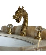Gold  8&quot; widespread bathroom washbasin sink dragon Faucet Crystal handle... - $1,256.31