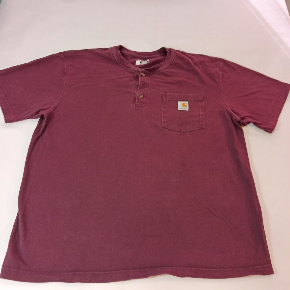 Carhartt K84 PRT Men's Burgundy Cotton Short Sleeve Henley T-Shirt Size Large Item image 9