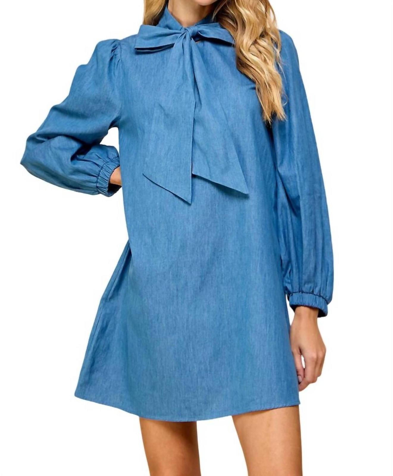 Tcec Bow Tie Denim Mini Dress Size L - $46.53