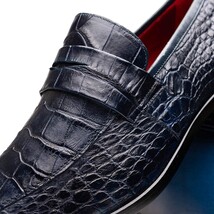 Men's Shoes MATTEO Genuine Alligator Slip-On Loafer Navy image 3