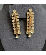 Sarah Coventry &quot;Golden Ice&quot; Clip Earrings Clear Rhinestones 1970s Vintage - $31.06 CAD