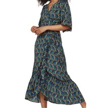 NWT SILK &amp; SALT Journey Maxi Wrap Dress African Peacock Print Green Blue Small - £50.42 GBP