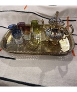 Moroccan gold tea set, Moroccan tea glasses, Moroccan tray, Moroccan gol... - $4,730.75 MXN