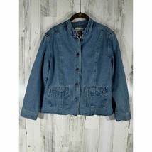 J Jill Denim Out Of The Blue Jean Jacket Brown Velvet Accent Size Small ... - £23.63 GBP