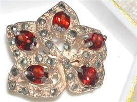 Garnet Marcasite Flower Weed 420 Retro Bohemian Cocktail Ring Huge 925 Size 7.5 - £324.34 GBP