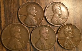 1918 1920 1926D 1927 1939 Lot Of 5 Usa Lincoln Wheat One Cent Penny Coins - £4.03 GBP