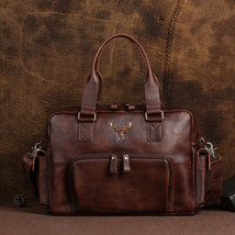 100% Genuine Leather Men Handbag Travel Bag Vintage Multifunctional Large Capaci - £151.32 GBP