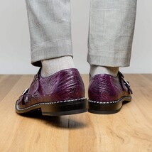 Genuine Ostrich Leg Double Monk Strap Shoes Napoli Purple image 12